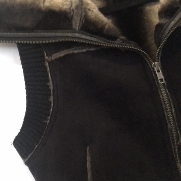 Faux Fur Leather Vegan Suede Warm Vest Black Grey Funnel Neck Pocket Vintage Y2K - Picture 4 of 9